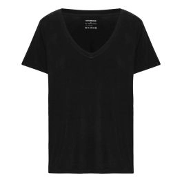 Sort bambus t-shirt med V-hals til damer str. large - Alt bambus