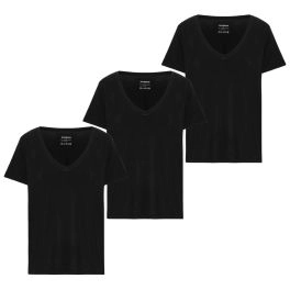 3-pak sorte bambus t-shirts med V-hals til damer - Alt bambus